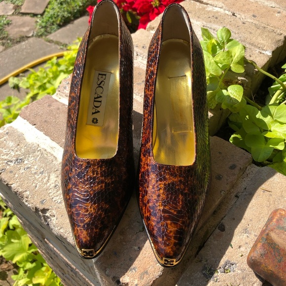 Vintage Escada Brown and Black Snakeskin Heels Made in Italy Size 7B - Picture 3 of 6
